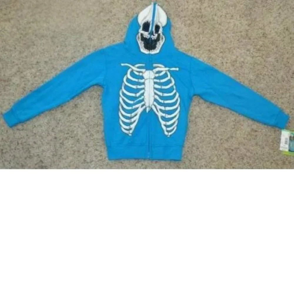 Skeleton Halloween Costume Hoodie Jacket 5/6 Blue Long Sleeves Hooded Zip Up